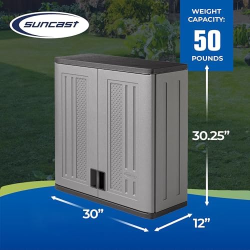 suncast 4 cu. ft wall mounted garage cabinet, close-up detail