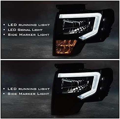 PIT66 LED DRL Headlights Assembly Fit 2009-2014 Ford F150 faros delanteros | Smoke Lens, Black Housing, Clear Reflector, Driver & Passenger Side Head Lamps