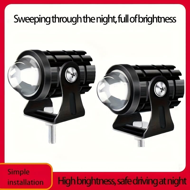 2 Pack Motorcycle LED Driving Lights,Bifocal Lens Auxiliary Spotlight,Front Fork Bumper Bar Fog Light Work Light for Truck,ATV,UTV, SUV,Boat and Off-Road(2 Pack All White Light)