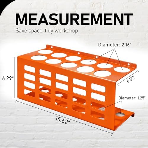 metal wall mount caulking tube holder rack, orange shown in use