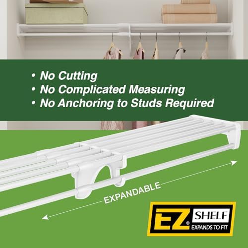 ez shelf - closet shelf with hanging rod, front angle view