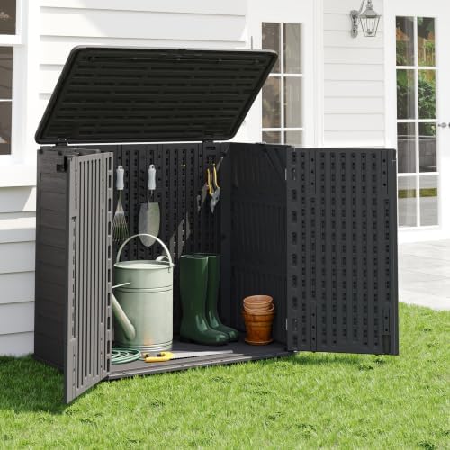 outdoor storage cabinet waterproof 31 cu.ft with lockable on a desk or shelf