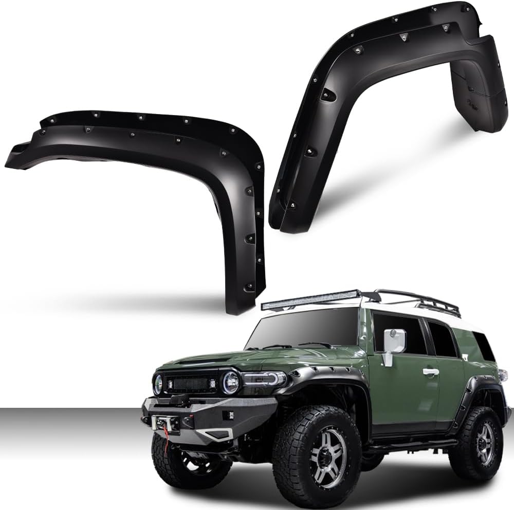 ANDPLAY Fender Flares 4pcs Compatible With Toyota FJ Cruiser 2007 2008 2009 2010 2011 2012 2013 2014, Black Wheel Cover Protector Smooth Pocket Riveted Style