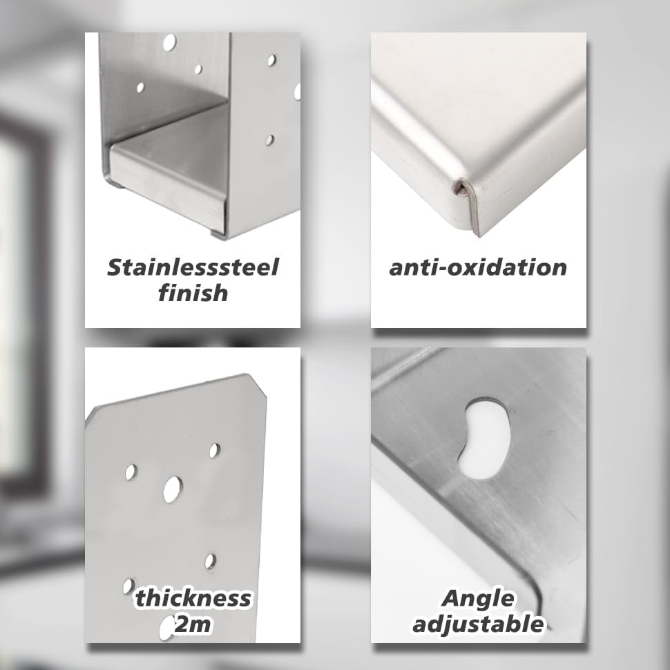 4x4 post base, 4pcs stainless steel adjustable post, close-up detail