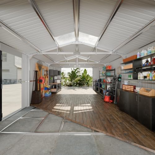 military-grade 13x20 ft metal garage large outdoor storage, side view