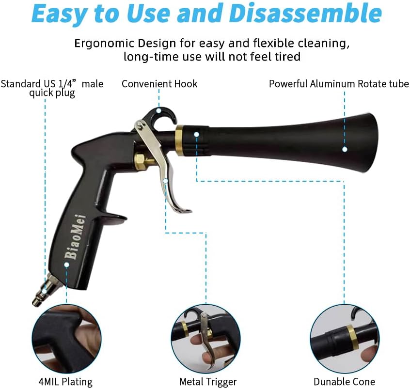 High Pressure Car Interior Spraying Washing Gun Automobile Detailing Cleaning Car Detailing Dry Washing Gun with Brush (New ugrade Aluminum Tube Rotate)