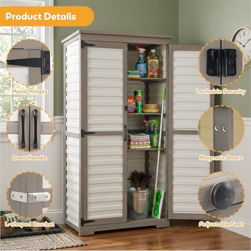 petscosset outdoor storage cabinet with shelves, wood &, package contents