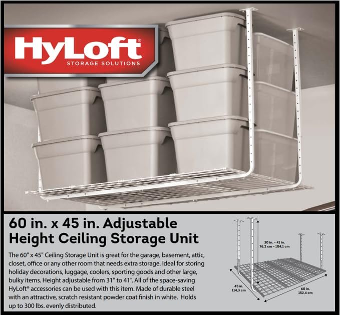 ceiling mounted adjustable shelf in white shown in use