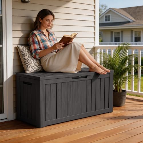 mars villa 90 gallon outdoor storage box, deck, close-up detail
