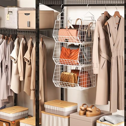 x-cosrack 3 tier foldable closet organizer, clothes shelves, front angle view
