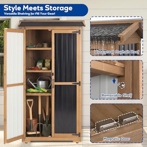 outdoor storage cabinet weather-resistant, wood & metal storage, close-up detail