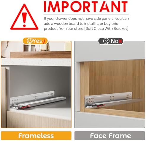 16 inch soft close undermount drawer slides for, close-up detail