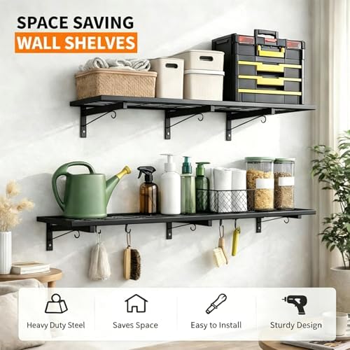 garage wall shelving, 46" × 12" wall mounted, side view