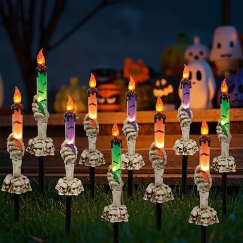 WATERGLIDE Halloween Decoration Candle Light Stakes, 10 Pack Skeleton Hands H...