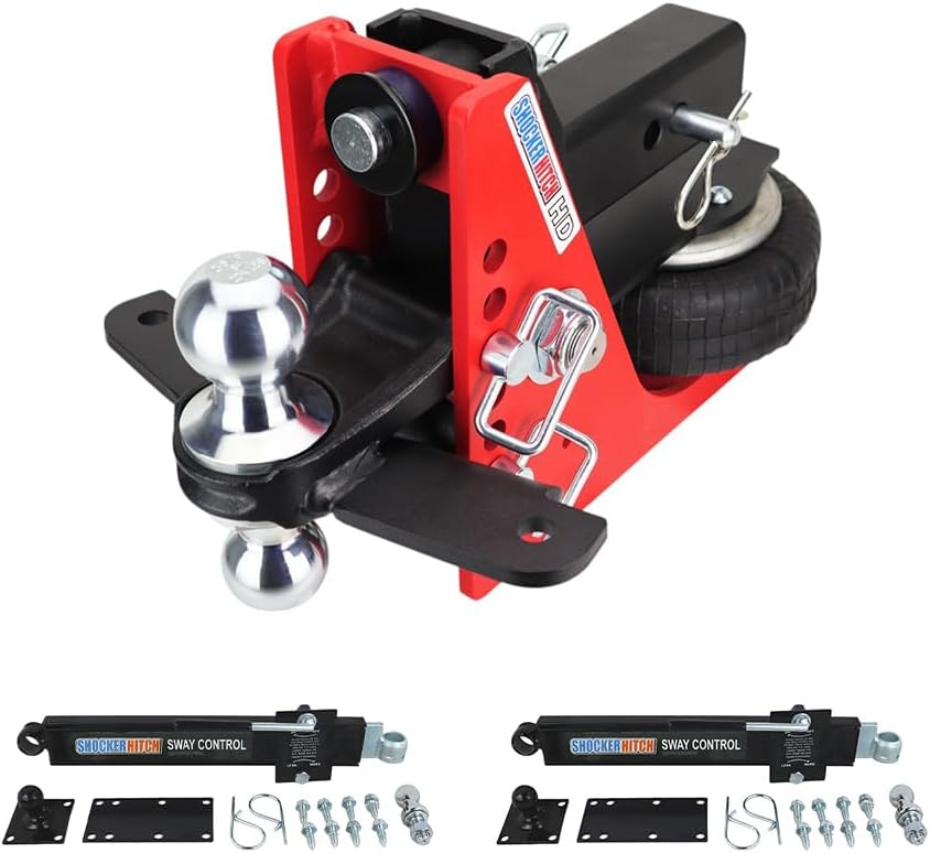 Shocker HD Combo Air Hitch & Sway Control Towing Kit, Fits 2-1/2" Hitch Chrome Combo 2" & 2-5/16" Balls