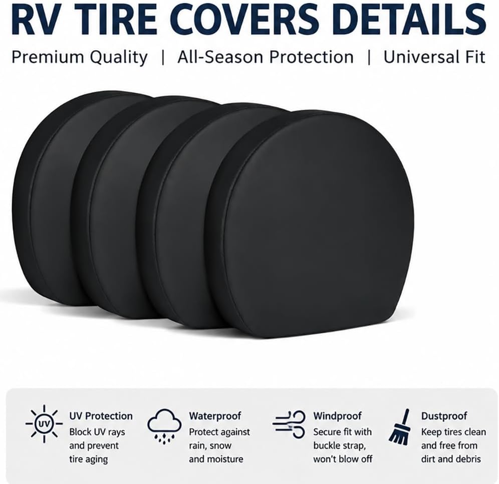 4 pcs RV Tire Covers for Winnebago Vista LX 2010s-present, Heavy Duty Wheel Covers Fits Motorhome & Trailer Tires Outdoor Parking Storage Sun Rain Snow Dust Easy Fit