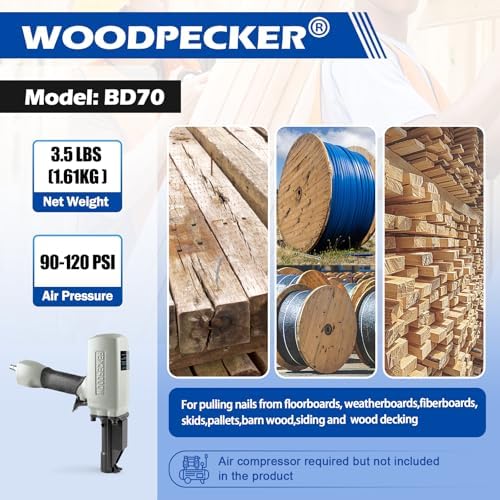 woodpecker bd70 pneumatic nail puller nail remover tool, front angle view