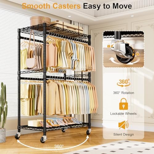 ulifhome rolling clothes rack, clothing racks for hanging, package contents