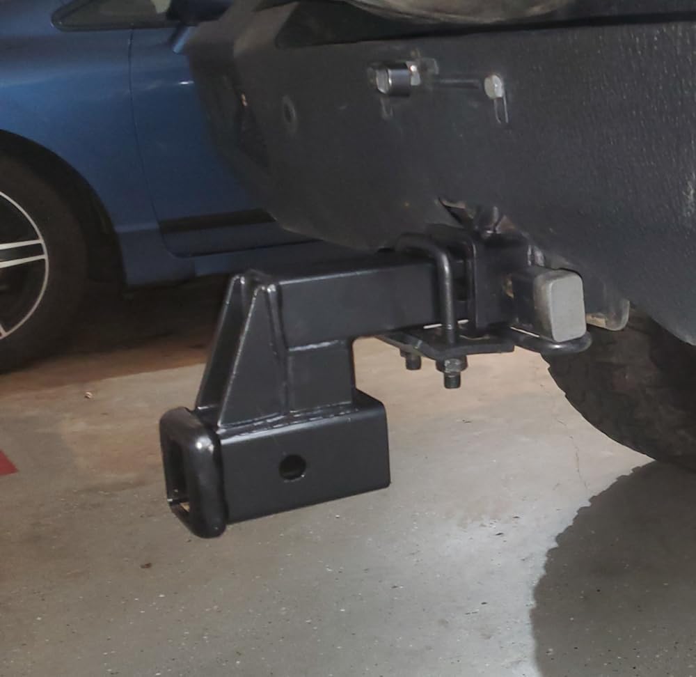 MaxxHaul Trailer Hitch Riser for 2" Receivers, 4" Rise or Drop Solid‑Steel Shank with Dual Pin Holes, 500 lb Tongue Weight, Powder‑Coated Finish, Includes Two Hitch Pins, 11.4" x 6.7" x 3" (50908)