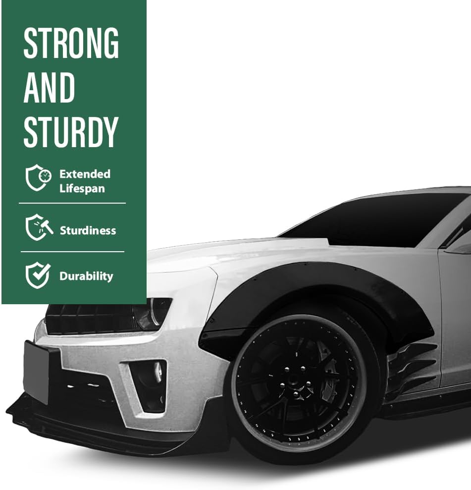 Fender Flares Compatible with Chevy Camaro ZL1 2010 2011 2012 2013 2014 2015, 4 Pcs Kit with Front Canards, MB Style Black Widebody Overfenders, Bolt-On Exterior Wheel Arch Trim