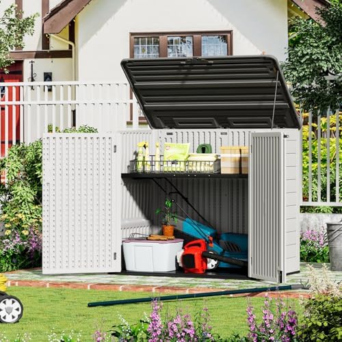 zzm large outdoor storage shed, 48 cu ft shown in use