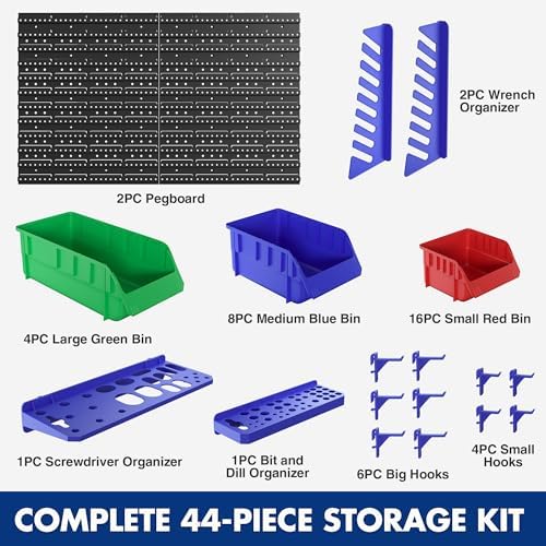 workpro 44pcs wall mounted storage bins for garage, close-up detail