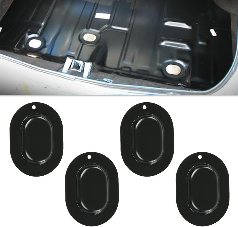 ANDPLAY 4pcs Trunk Floor Pan Drain Plug Plate Set Metal Compatible with A-Body, Chevelle, GTO, 442, GS 1967-1972 Fit A-Body, Chevelle, Lemans, Cutlass, Skylark 1973-1977 Black