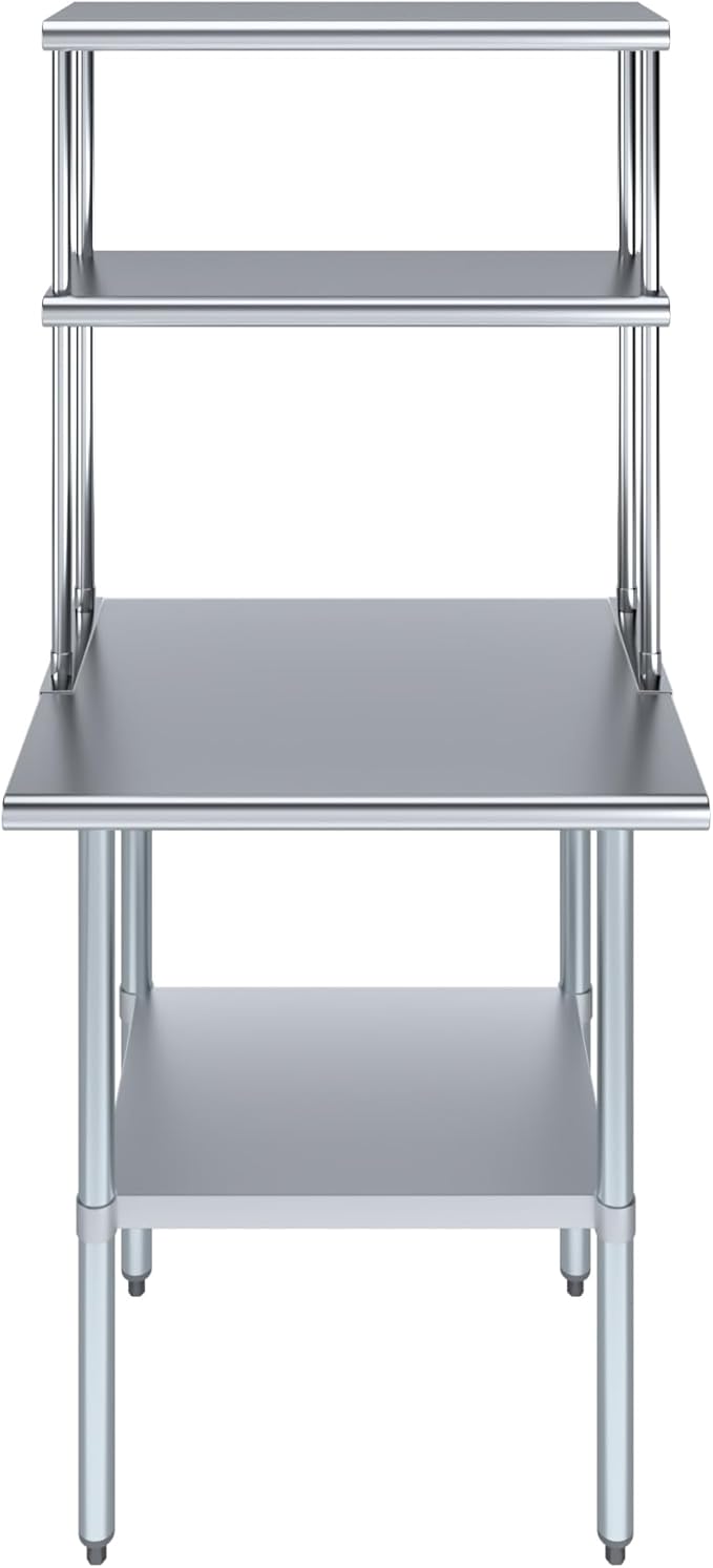 Amgood Stainless Steel Work Table Double Tier Overshelf | Metal Kitchen Prep - Image 2