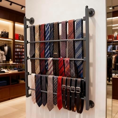 5 layer wall scarf display tie rack ribbon shown in use