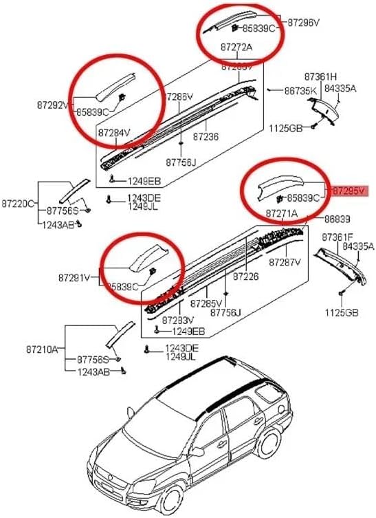 Rooftop Cargo Carrier 1/4pcs Car Roof Rack Cover Bar Rail End Shell Cap for Kia for Sportage 2004 2005 2006 2007 Roof Racks Boxes(1pc Front Left)