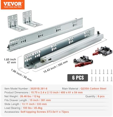vevor bottom mount drawer slides 6 pairs 15 on a desk or shelf