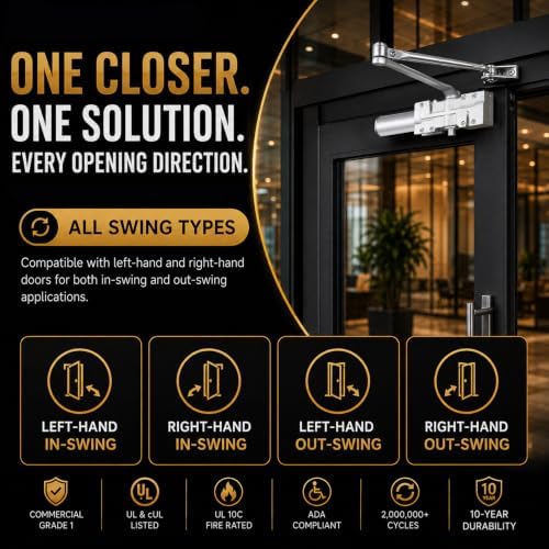 newbang grade 1 commercial heavy duty door closer, side view