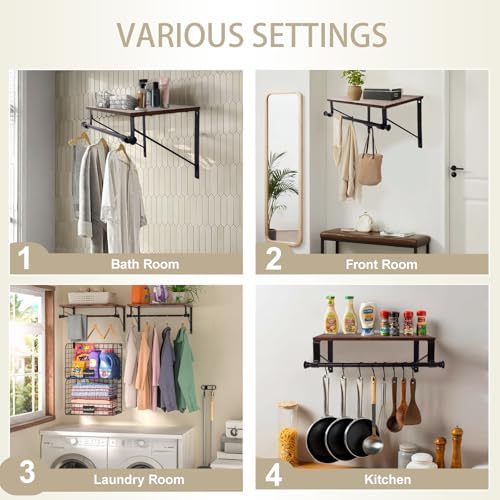 wall mounted shelf with hanging rod, laundry room, front angle view