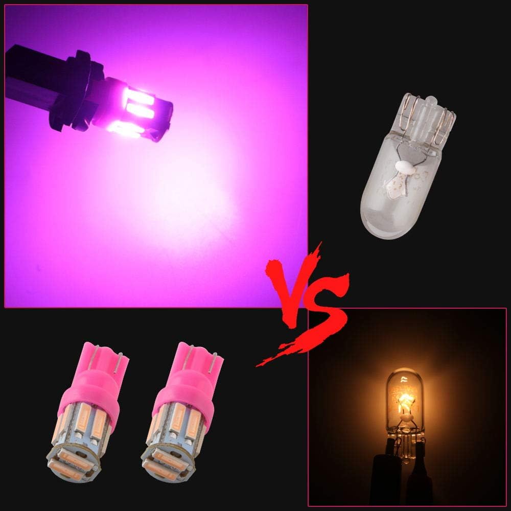 Grandview Pink T10 194 168 921 W5W LED Interior Lights Bulb Car Replacement Lights Truck License Plate Front Rear Sidemarker Light Dome Map LED Bulbs 12V DC 10-Pack