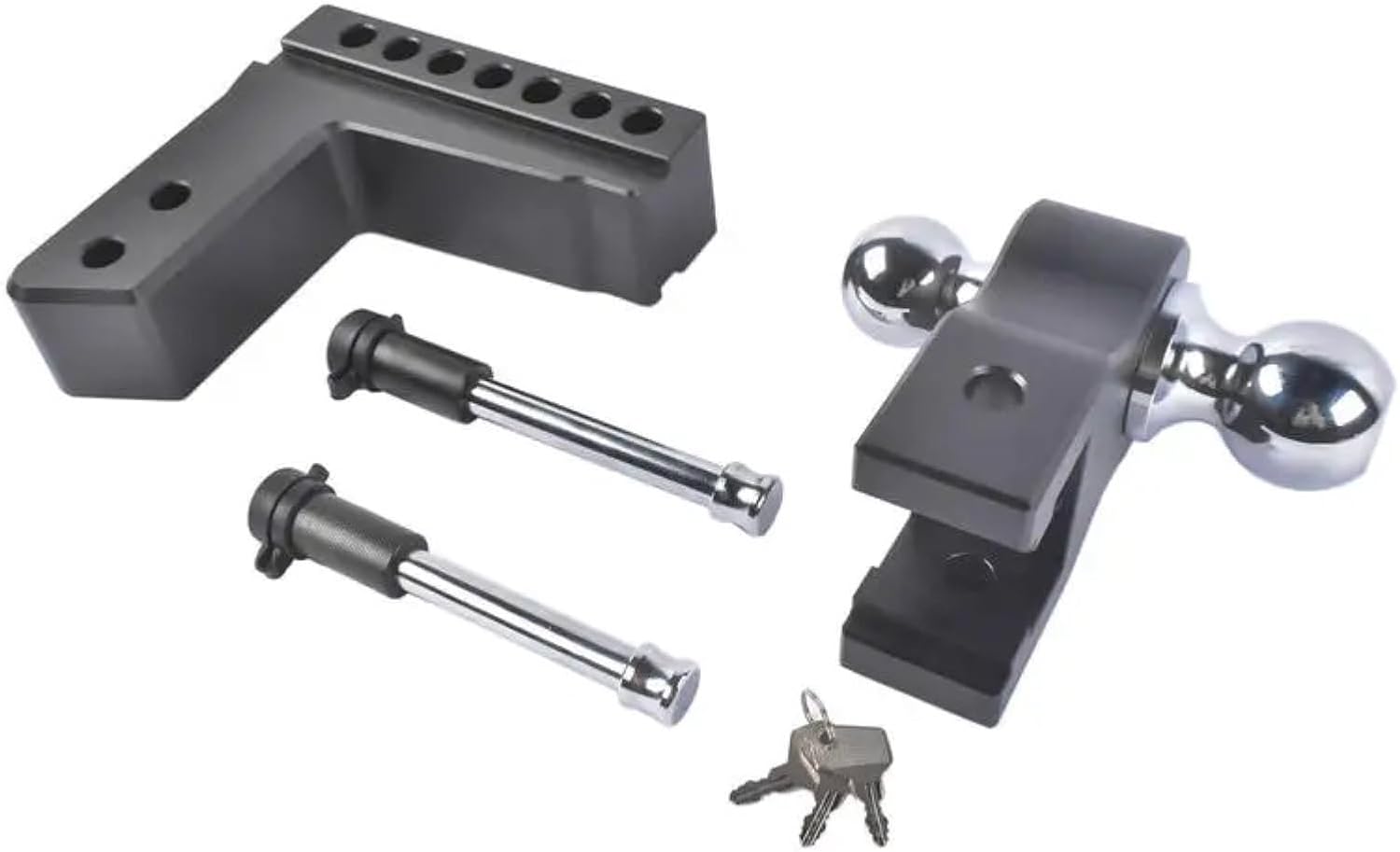 Adjustable 2.5" Trailer Hitch 6" Drop/Rise Alum Dual-Ball 18500 LBS Locks