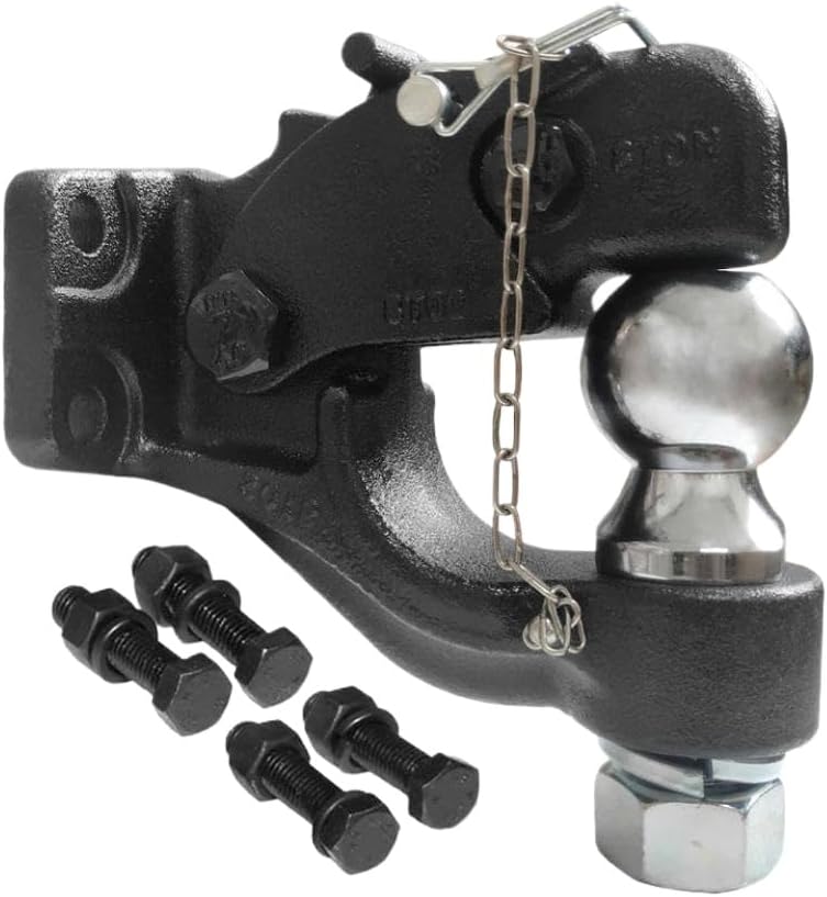 Pintle Hook Combo with 2 Inch Ball Trailer Hitch Towing Capacity 8 TON Compatible with RV Camper Caravan