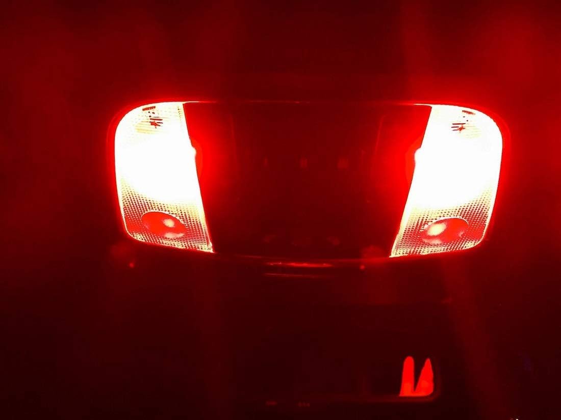 300LM Extremely Bright Canbus Error Free 194 168 2825 W5W T10 LED Bulbs Brilliant Red 9-SMD 2835 Chipsets for Map Dome Rear Side Marker Lights, Tail Center High Mount Stop Lights (Pack of 4)