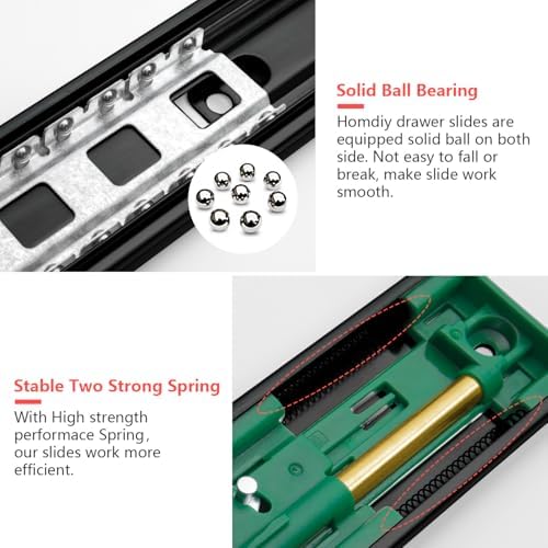 homdiy 10 pairs black soft close drawer slides, close-up detail