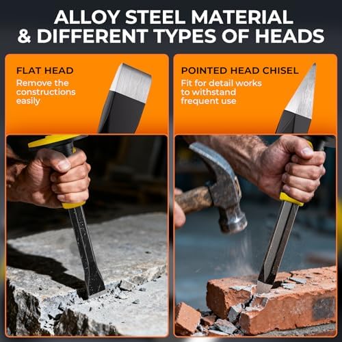 incly 3pcs masonry chisel set with hand guard, side view