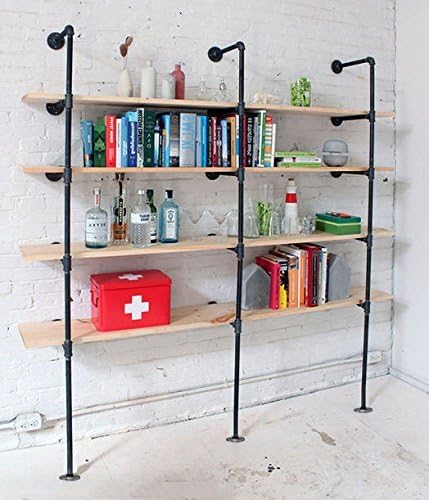 industrial retro wall mount iron pipe shelf,diy open, front angle view