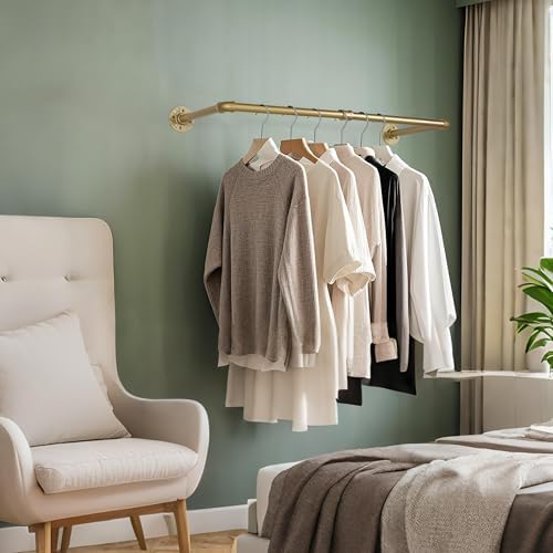 addgrace industrial pipe clothing garment rack gold 34.5 shown in use