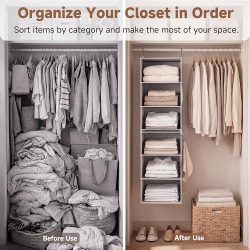 storageworks hanging closet organizer, 6-shelf with 2-in-1 design, side view