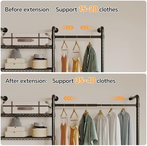 higeego w4 wall mounted clothes rack, industrial pipe, side view