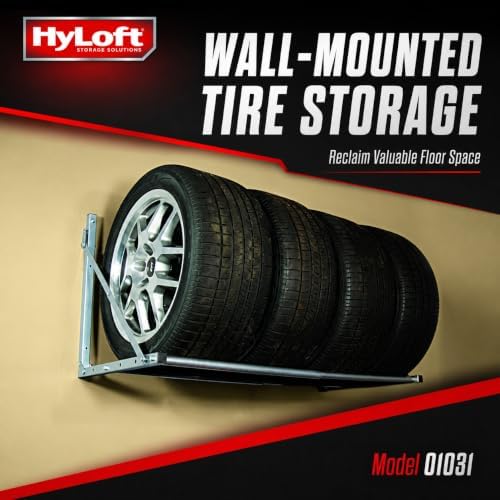 hyloft wall-mounted folding tire storage loft rack, close-up detail