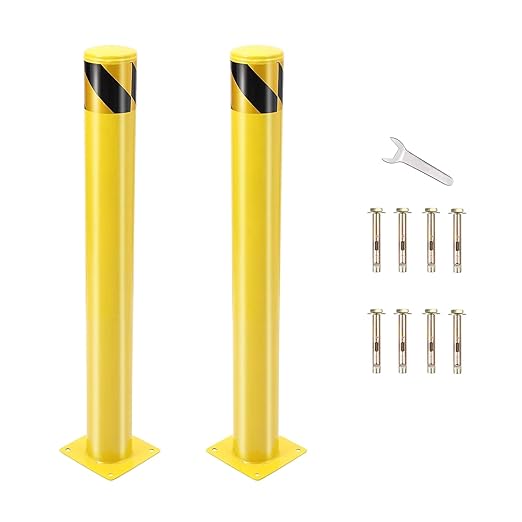 2 Pack Safety Bollard Post, 42 Inch Height 4.5 Inch Diameter Yellow Pipe Safety by Doppeltcharms