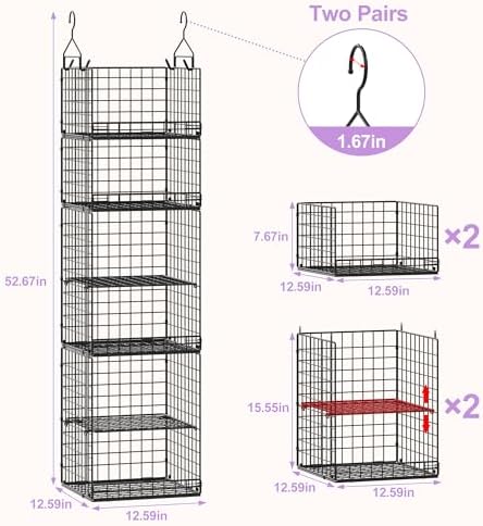 6 tier hanging closet organizers and storage stackable, close-up detail