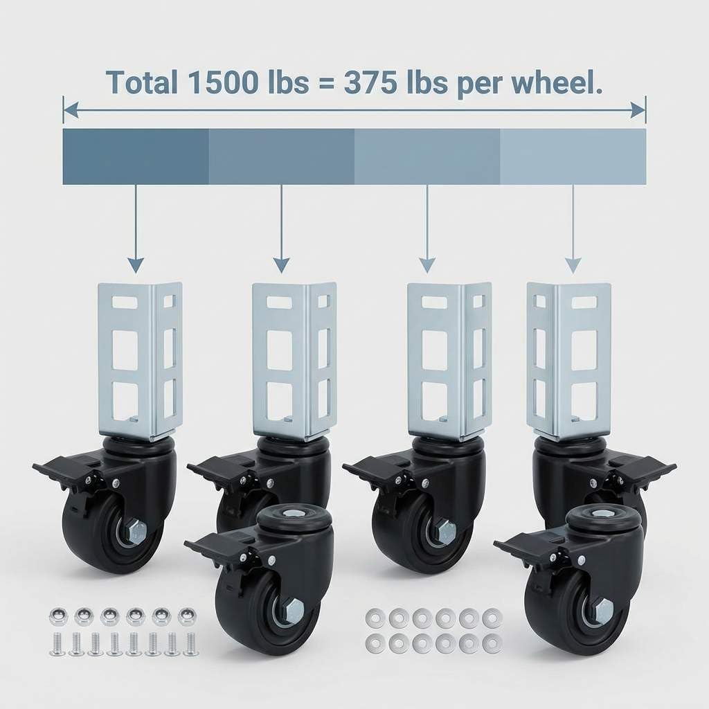 qwork 3" pu caster wheels for 2"x2" boltless on a desk or shelf