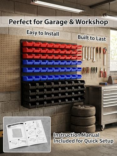 wall mounted storage organizer bins with rack, nuts, front angle view