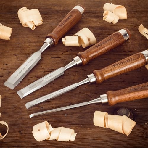 4-piece wood chisel set for woodworking, sharp cr-v, side view