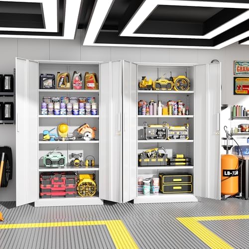 greenvelly white metal storage cabinet for garage, 72” shown in use